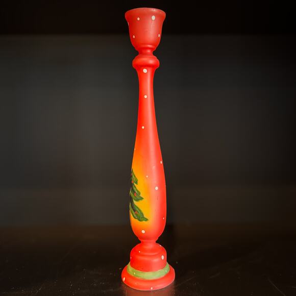 Festive Christmas Tree Candle Stick Holder, Handpainted Resin-Holiday Decor-11”H - Picture 4 of 8